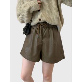 Vegan Leather Elastic Waist Drawstring Shorts