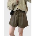 Vegan Leather Elastic Waist Drawstring Shorts