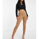 Vila Petite suede trousers with pintuck front in camel